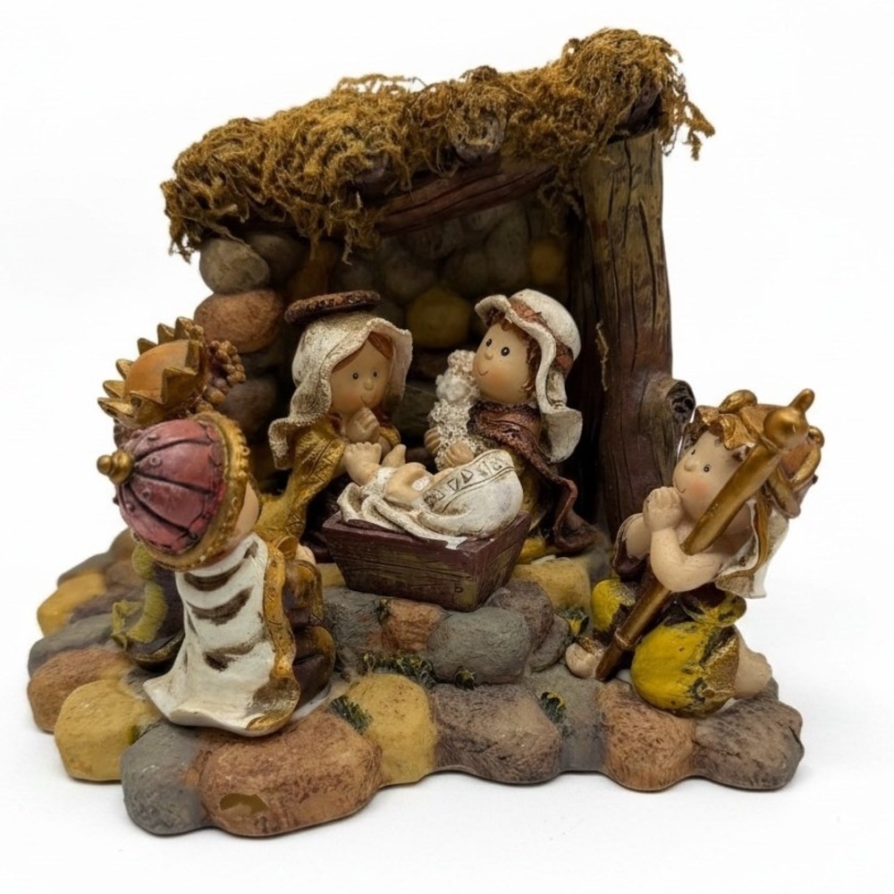 Vintage Christmas Pageant Nativity Scene Figurine Rustic Cottagecore Holiday